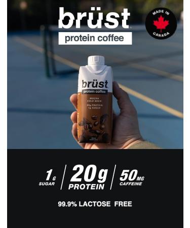 BR ST PROTEIN COFFEE MOCHA - Chocolatey slightly sweet (20g Protein 50mg Caffeine 100 Calories) Chocolatey Smooth Slightly Sweetened Cold Brew Coffee 330mL 12 Pack Brust Iced Coffee - AS SEEN ON DRAGON'S DEN Mocha: Slightly Sweet - Buy Online on GoSupps.com