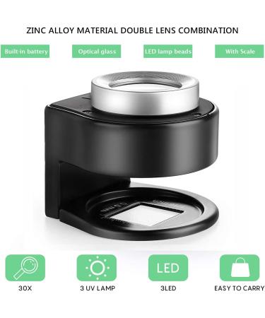 30X Coin Magnifier, USB Rechargeable 6 Lights Portable Metal Eye Loupe Sewing Magnifying Glass for Textile Optical Jewelry Tool Coins Currency Stamps (Black) - Buy Online on GoSupps.com