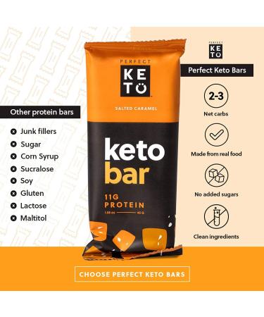 Perfect Keto Bars - Collagen & MCT Snacks, No Added Sugar, Keto Friendly - Salted Caramel Flavor, 12 Bars - Buy Online on GoSupps.com