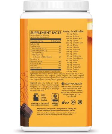 Sunwarrior Classic Plus Chocolate Plant-Based Protein Powder with BCAAs - 26.4 Oz | Vegan, Gluten-Free, Non-GMO, Keto-Friendly Superfood Powder - 30 Servings - Buy Online on GoSupps.com