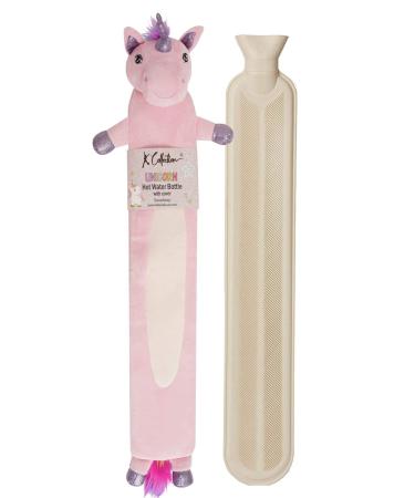 Extra Long Hot Water Bottle Super Soft Novelty Plush Cover Natural Rubber 2L Capacity 72cm Long Perfect for Pain Relief on Aches or Injuries (Unicorn) Unicorn - Pink