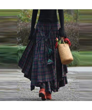 Sanahy Women's XL Green Plaid Print A-Line Maxi Skirt with Elastic Waistband - Buy Online on GoSupps.com