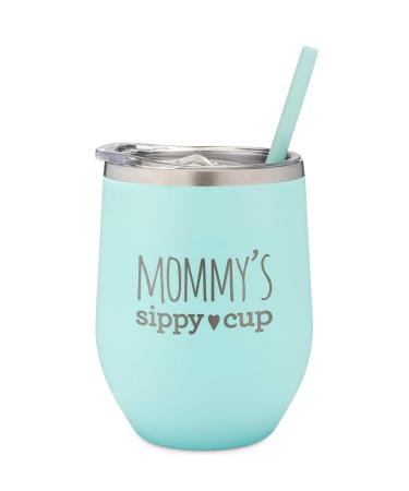 SassyCups Mommy's Sippy Cup Wine Tumbler | Engraved Stainless Steel Stemless Wine Glass Tumbler with Lid and Straw For New Mom | Mommy Tumbler | Mom to Be | Soon to Be Mom (12 Ounce, Mint) Mint (with straw)