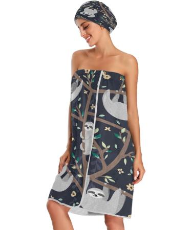 ATTX Cute Sloths Towel Wrap & Dry Hair Cap for Women | Adjustable Comfortable Shower & Bath Wrap with Headband - Buy Online on GoSupps.com