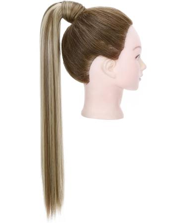 23" Long Straight Wrap Around Ponytail Clip in Hair Extensions One Piece Hairpiece Magic Tape in Pony Tail Extension for Women Light Brown & Ash Blonde - Buy Online on GoSupps.com
