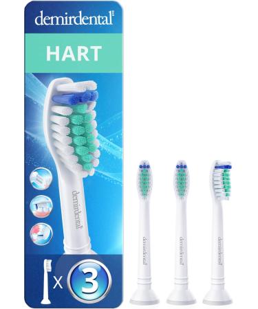 Pack of 3 demirdental hard attachments suitable for Philips Sonicare replacement brushes hard intensive cleaning white HX7033 HX7034