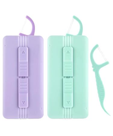 WLSHYF Sustainable dental-pick-koffer dental floss dispensable toothed dental stick tank automatic dental pick-organizer with 10 dental floss picks for adults (purple+green)