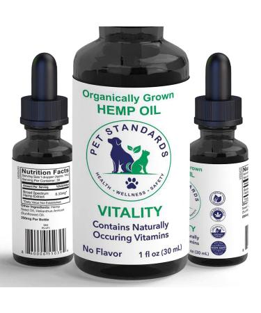 Pet Standards New Vitality Organic Hemp Oil for Dogs & Cats (Made in USA) | Safest & Highest Quality Hemp Oil | Calming, Joint & Pain Relief, Ideal on Treats | 3rd Party Tested | THC Free (1 oz)