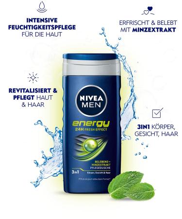 Nivea Men Energy Shower Gel 250ml - Biodegradable Formula - Buy Online on GoSupps.com