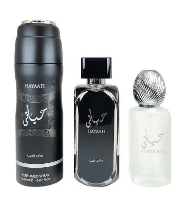 HAYAATI 3-Piece Gift Set: 3.4 oz EDP 6.7 oz Deodorant Spray 1.7 oz Hair Mist
