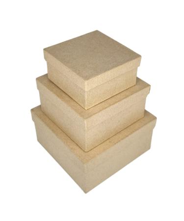 AllStellar Square Paper Mache Nesting Boxes   Small Set of 3 Paper Mache Boxes with lids for Crafting  Gifts  Storing Jewelry  Treasure  Accessories  Cosmetics  Ornament and more 3 pcs Square Box