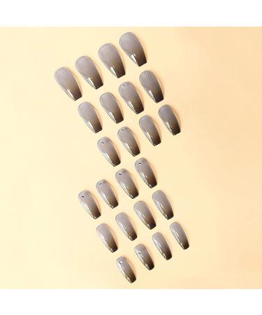 FULZTEY French Glossy Brown Gray Coffin Press on False Nails - 24Pcs Medium Diamond Full Cover Acrylic Fake Nail Tips for Women - Buy Online on GoSupps.com