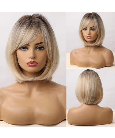 Haircube Short Bob Wig with Bangs - Heat-Resistant Synthetic Fiber for Party Cosplay & Daily Wear - Dark Shadow Blonde - Buy Online on GoSupps.com