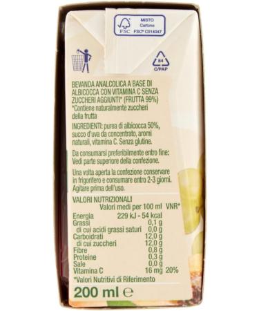  Italian Gourmet E.R. Yoga Fruit Juices Optimum Apricot fruity apricot no added sugar refreshing drink without alcohol 3 x 200 ml + Italian Gourmet Tomato Pulp 400 g box - Buy Online on GoSupps.com