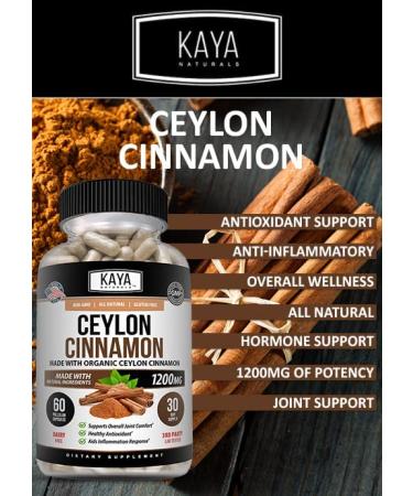 Kaya Naturals Organic Ceylon Cinnamon Supplement - 1200mg per Serving, 60 Capsules - Anti-inflammatory & Antioxidant Joint Support - Buy Online on GoSupps.com