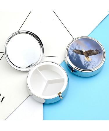 Round Bald Eagle Flying Print 3-Compartment Pill Box | Decorative Metal Portable Organizer | International Shipping Available - Buy Online on GoSupps.com
