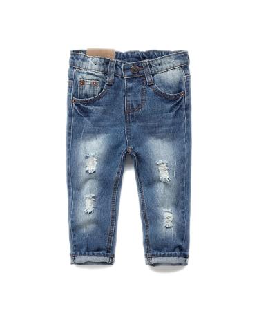 KIDSCOOL SPACE Baby Girl Boy Slim Jeans Little Kid Elastic Waist Ripped Denim Pants 4-5 Years Slim Blue - Buy Online on GoSupps.com
