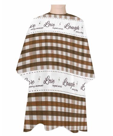 Buffalo Brown Barber Cape - Salon Hair Cutting Cape for Women Men Kids Adults Live Love Plaid Laugh Motivational Quote Haircut Cape with Adjustable Elastic Neckline Hairdressing Stylist Accessories 1 piece 55x63 Inch Brown and White