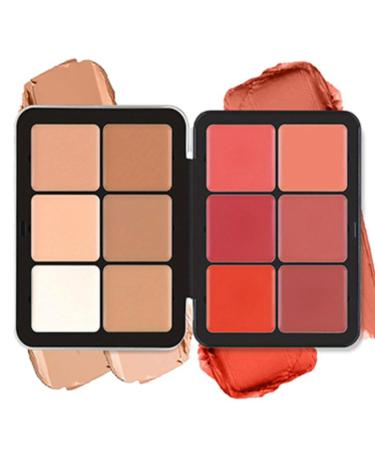 Palette de 12 couleurs d'anticernes et de fards joues longue tenue r sistante aux bavures estompable 2 en 1 fards joues en cr me au fini mat Palette de maquillage pour le visage (#01) #12-1