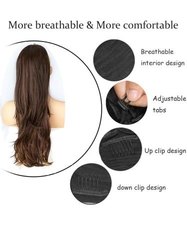 PORSMEER 26 Drawstring Ponytail Extension Natural Straight Wavy End Synthetic Hair - Dark Brown Mix Brown | For Women & Girls - Buy Online on GoSupps.com