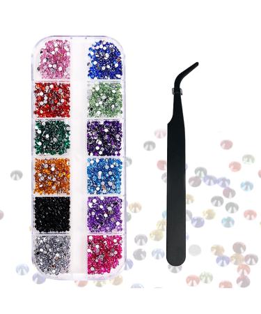 Clyhon 2500PCS Rhinestones Flat Back Gems Crystal AB Rhinestones Nail Art Gems with Pick Up Tweezers Nail Art Tools for Nails Clothes Face Craft