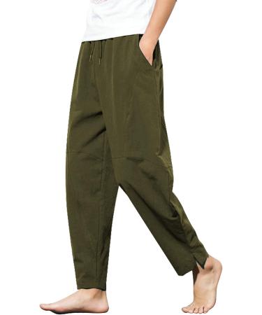 COOFANDY Men's Cotton Linen Yoga Pant - Casual Drawstring Loose Fit Harem Pant (Large, Army Green) - Buy Online on GoSupps.com