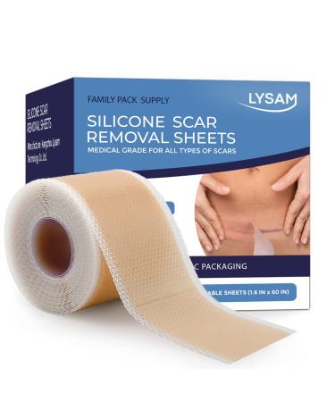 Lysam Silicone Scar Tape Sheets Strip 1.6 x 60 inch Scar Tape for Surgical|Keloid|C-Section|Burns|Tummy Tuck Ance Scar Treatment for Face Body Scar Away for Scar Cream Gel Scars Patches 1.6 x60 in & 1 pack
