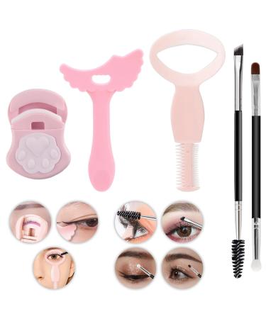 Eyelash Eyeliner Tool Set of 5 Pc 1Cute Cat Paw Eyelash Curlers Eyelashes Curling Clip False Eyelashes 2 Reusable Silicone Eyeliner Aid Mascara Shield 1Eyeshadow Brush 1Concealer Brush Sponge