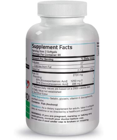 Bronson Omega-3 Fish Oil Triple Strength 2720mg High EPA 1250mg DHA 488mg Non-GMO Heavy Metal Tested - 180 Softgels - Buy Online on GoSupps.com