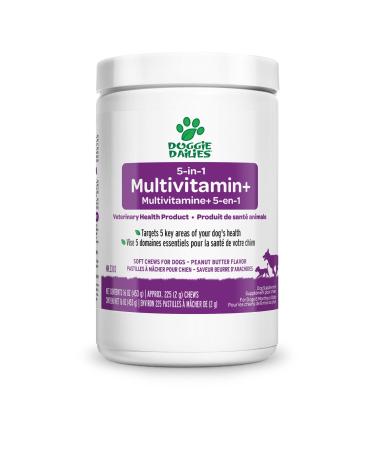 Doggie Dailies 5 in 1 Multivitamin for Dogs - 225 Soft Chews - Dog Multivitamin for Skin and Coat Health Joint Health Improved Digestion (Peanut Butter) Peanut Butter - Bilingual Packaging