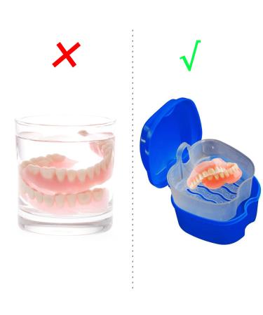Obanim 2-Piece Prosthesis Bathing Builder Box Holder - Travel Storage Container with Sieve Basket for False Teeth Cleaning (White/Blue) - Buy Online on GoSupps.com