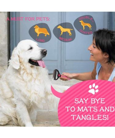 Deshedding Brush for Dog and Cat Pet Grooming Rake and Brushes for Small Medium & Large Dogs 17+9 Double Sided Deshedding Tool with free Dog Comb(pink) - Buy Online on GoSupps.com