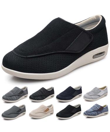 Men's Diabetic Shoes Wide Width Shoes Adjustable Closure Breathable Lightweight Width Non Slip Air Cushion Sneakers for Swollen Feet Edema Men 6.5/Women 7.5 Black Men 6.5/Women 7.5