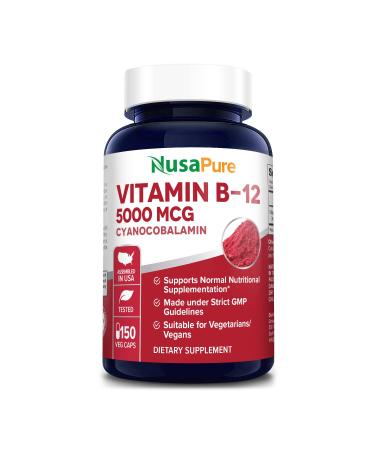 NusaPure Vitamin B12-5000 MCG 150 Veggie Capsules (Non-GMO & Gluten Free) - Max Strength Vitamin B 12