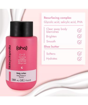 Skincyclopedia 5% AHA Body Lotion with Glycolic Salicylic Acid and PHA - Keratosis Pilaris Treatment - Firming Body Exfoliator for Back Acne Strawberry Legs and Ingrown Hair Light Fragrance 300ml - Buy Online on GoSupps.com