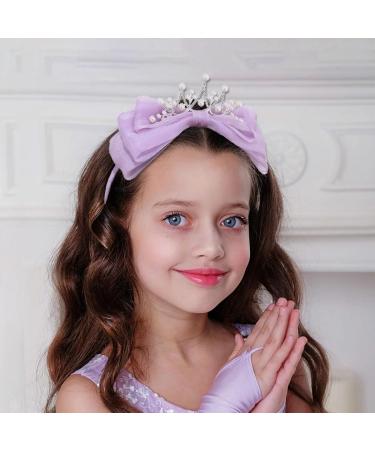 IYOU Crystal Princess Headband Purple Bow Hair Bands Pearl Crown Headwear Birthday Cosplay Party Hair Accessories for Girls - Buy Online on GoSupps.com
