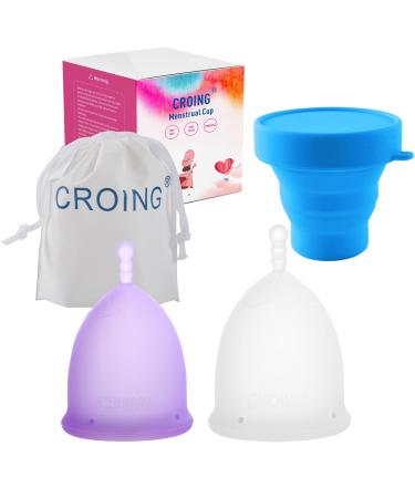 Croing Set of 2 Menstrual Cups (White L and Purple S)