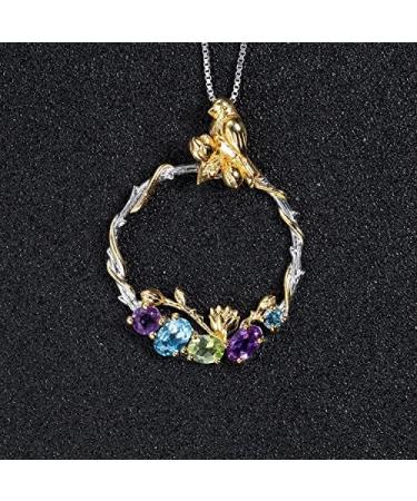S925 Silver Necklace Pendant Natural Crystal Garnet Gemstone Pendant Bird Wreath Design Pendant Necklace Jewelry for Women Gifts (Colored gems 36.9mm) - Buy Online on GoSupps.com