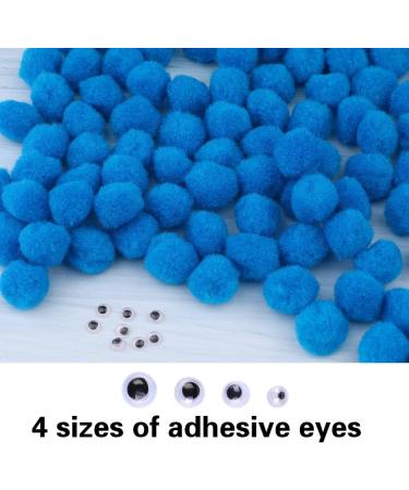 300 Light Blue Pom Poms with Self-Adhesive Wiggly Eyes - 1 Inch Fuzzy Balls for Crafts | Xmas DIY Art Decorations - Buy Online on GoSupps.com