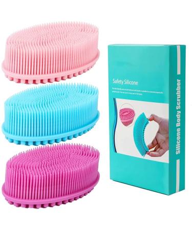 Silicone Body Scrubber Loofah - Set of 3 Soft Exfoliating Body Bath Shower Scrubber Loofsh Brush for Sensitive Kids Women Men All Kinds of Skin - Buy Online on GoSupps.com