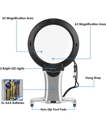 LED Magnifying Glass 2X & 6X Hands Free Chest Rest Lighted Reading Inspection Knitting Embroidery for Low Vision Seniors - Buy Online on GoSupps.com