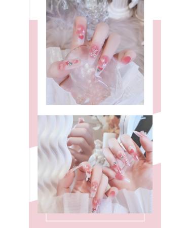 24Pcs/Set Press On Nails Little Bear Peach Heart Pink Ice Transparent Sweet Cute Long False Nails Acrylic Fake Nails Full Cover Nails Tips Artificial Finger Manicure Press on nails for Women and Girls - Buy Online on GoSupps.com
