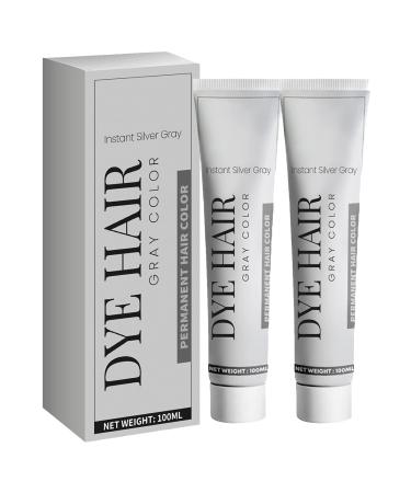KOAHDE Unisex Silver Hair Dye Silver Gray Hair Dye Silver Gray Hair Dye Cream Silver Gray Hair Color Cream Silver Gray Natural Hair Dye Cream Hair Dye Light Gray Silver Color Cream 100ML 2PC