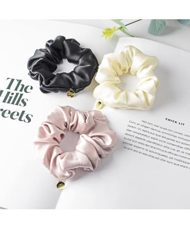 ADOOMENT 3 Pack Silk Scrunchies - Luxury Mulberry Silk Hair Ties for Women - Non-Slip Elastic Hair Scrunchies (Black Champagne Gold Pink) - 1.4 Inch - Buy Online on GoSupps.com