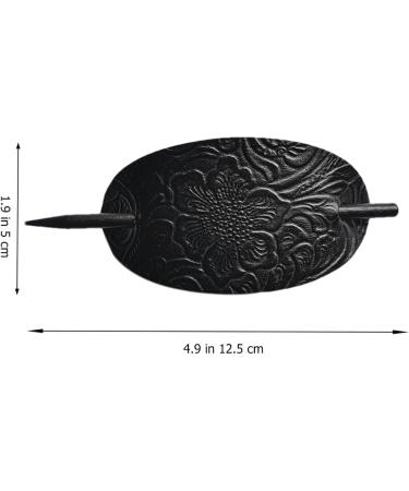 Leather Hair Barrette with Stick | Faux Leather Oval Shape Hair Clips Hair Barrettes Stick Hair Clip Hair Stick Ponytail Hair Pin for Women Long Hair Lvtfco Black - Buy Online on GoSupps.com