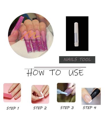 MISUD Extra Long Square Press on Nails - Matte Bling Glitter Acrylic Nails Fuchsia Sparkly Sequins French Tip Design - 24 Pcs Artificial Nails for Glamorous Looks - Buy Online on GoSupps.com