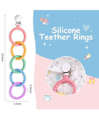 Vicloon Baby Teething Toy Set | Food Grade Silicone Teether Chew Toy for Babies 0-24 Months | Attachable Baby Teether Links in Pink Purple - Buy Online on GoSupps.com