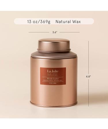 La Jolie Muse Woody Leather Scented Candle - Natural Wax - 100 Hours Long Burning - Holiday Tin - 13 oz Large Size - Buy Online on GoSupps.com