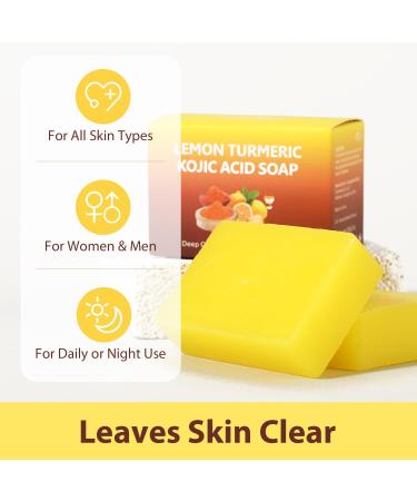 Lemon Turmeric Kojic Acid Soap Kojic Acid & Turmeric Soap for Face and Body Brightening Soap for Dark Spots Acne Lemon Acid for Deep Cleansing & Exfoliating Turmeric Glow Soap Bar 200g - Buy Online on GoSupps.com