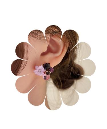YienDoo Boho Amethyst Flower Drop Earrings Vintage Purple Rhinestones Flora Petal Earrings Statement Purple Rose Studs Wedding Prom Geometric Crystal Flower Earrings Jewelry for Women
